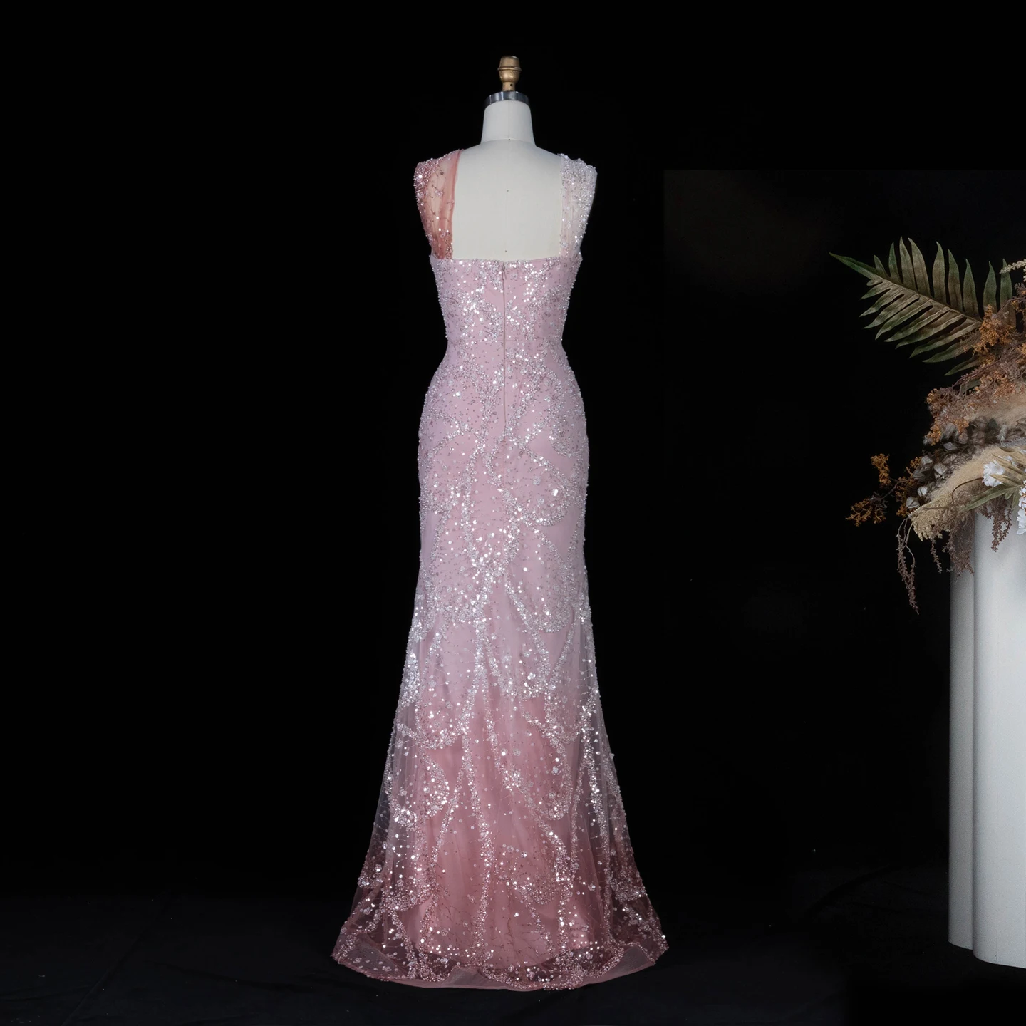 Sharon Said 2026 Neues Abendkleid in Farbverlauf Rosa mit Perlen, gedrehtem Neckholder, A-Linie, Dubai Arabisches Damen-Abendkleid SS709 Maßanfertigung – Detail 24