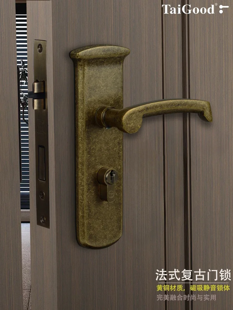 

Shiliantai good copper lock retro new Chinese style brass indoor room door lock simple solid handle brass door lock 2009