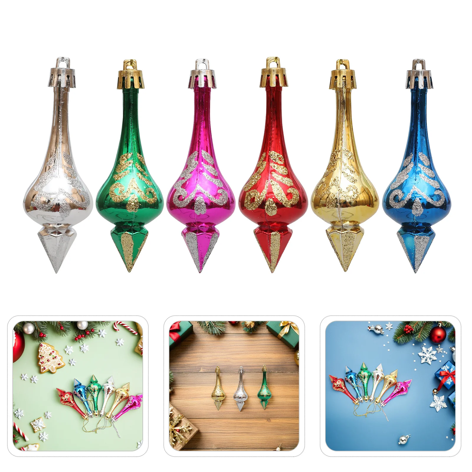 12pcs Christmas Tear Drop Finial Pendants Shatterproof Colorful Plastic Baubles For Holiday Tree Decorations Festive Hanging