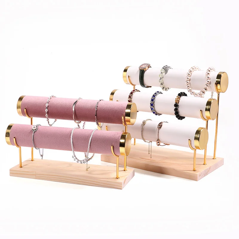 

Многослойная стойка для ювелирных изделий с деревянной основой, органайзер-цепочка для браслета, подставка для хранения наручных часов, браслета, держатель для ленты для волос