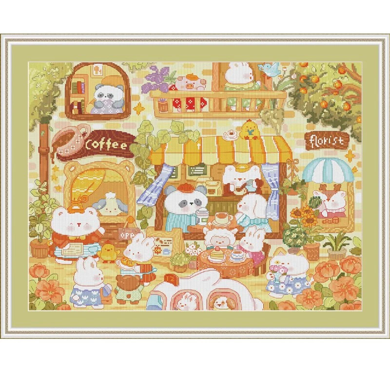 

Кофе Bear's Shop 14CT 16CT 11CT 75X60CM Набор для вышивки крестом DIY Набор для вышивания Тканевые нитки с принтом Подарок ручной работы 113 цветов