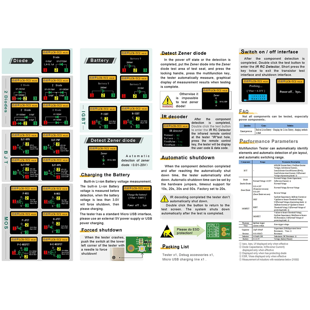 Lcr-Tc2 High Precision Transistor Resistor Diode Triode Capacitance Tester Esr/mos/pnp/npn Lcr Mosfet Tft Lcd Display Screen Mon