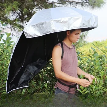 Tea picking umbrella behind, carrying umbrella, super light head hat umbrella, outdoor sun protection, double layer vinyl umbrella