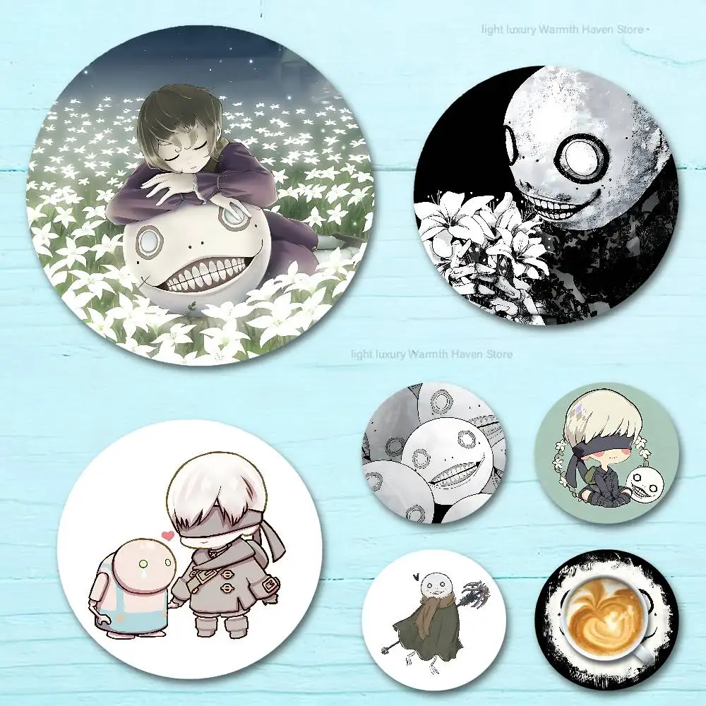 

N-Nier R-Replicant Emil Dark Round Wooden Coasters For Cute Design Suitable for Drinks Tea,Coffee Home Perfect Gift