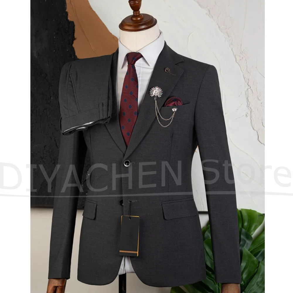 

Мужской серый костюм, модный однобортный деловой свадебный смокинг для жениха, комплект из 2 предметов, элегантные костюмы на заказ для мужчин