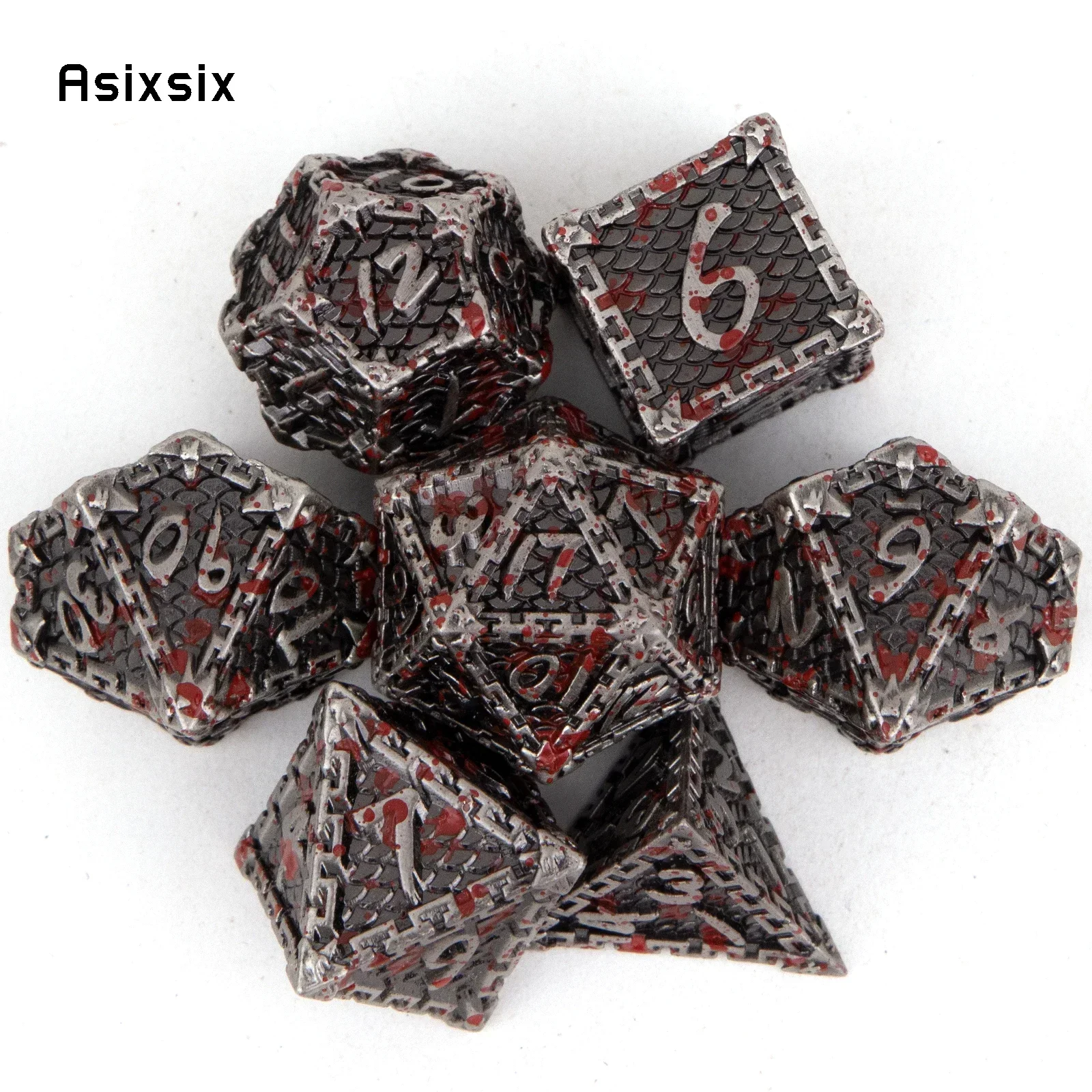 

Metal Dice, Perfect For Tabletop Rpgs And Card Games 7 Pcs Silver Red Fish Scale Metal Dice Solid Metal Polyhedral Dice Set Suit