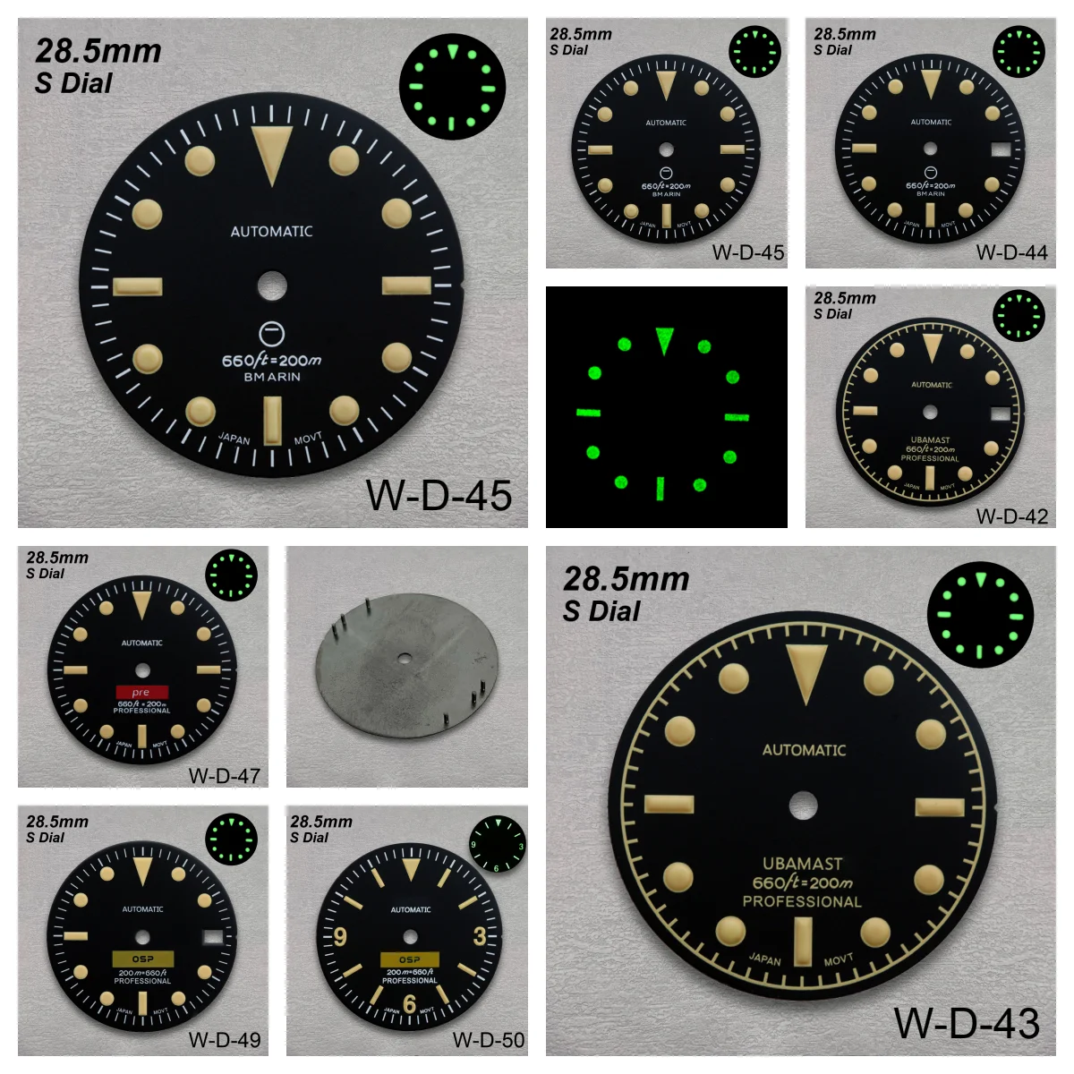 

28.5mm SUB Retro S Dial Fit NH35/NH36/4R/7S Japan Automatic Movement Green Luminous High-Quality Watch Modification Accessories