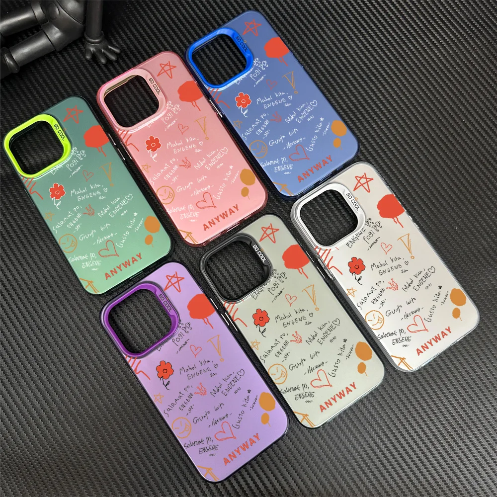 Graffiti ANYWAY spoof Simple Phone Case for iPhone 12 11 13 14 15 16 Max Pro Plus Laser Cover IMD