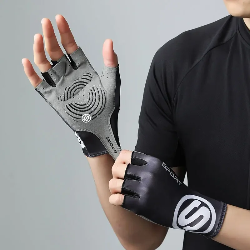 قفاز قصير لركوب الدراجات لمسابقات ركوب الدراجات الجبلية بدون أصابع مضاد للانزلاق قماش ليكرا نصف إصبع متعدد الوظائف