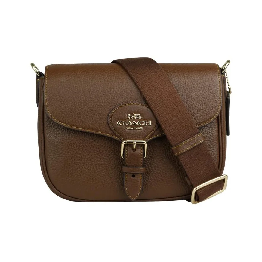 COACH Amelia Litchi Leather Shoulder Bag Medium Women's Brown CP107-IMBRN