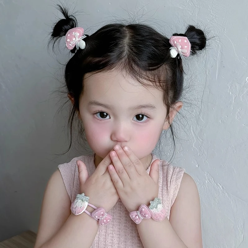 2pcs/set Cartoon Cute Hair Rope Ties Elastic Hair Bands Bowknot Girls Ponytail Holder Rubber Band Kids Hair Accessories Headwear