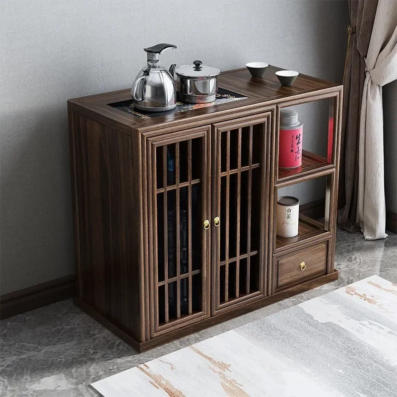 New Chinese Style Ebony Solid Wood Tea Cabinet Modern Simple Entrance Partition Dining Sideboard Storage Decoration for