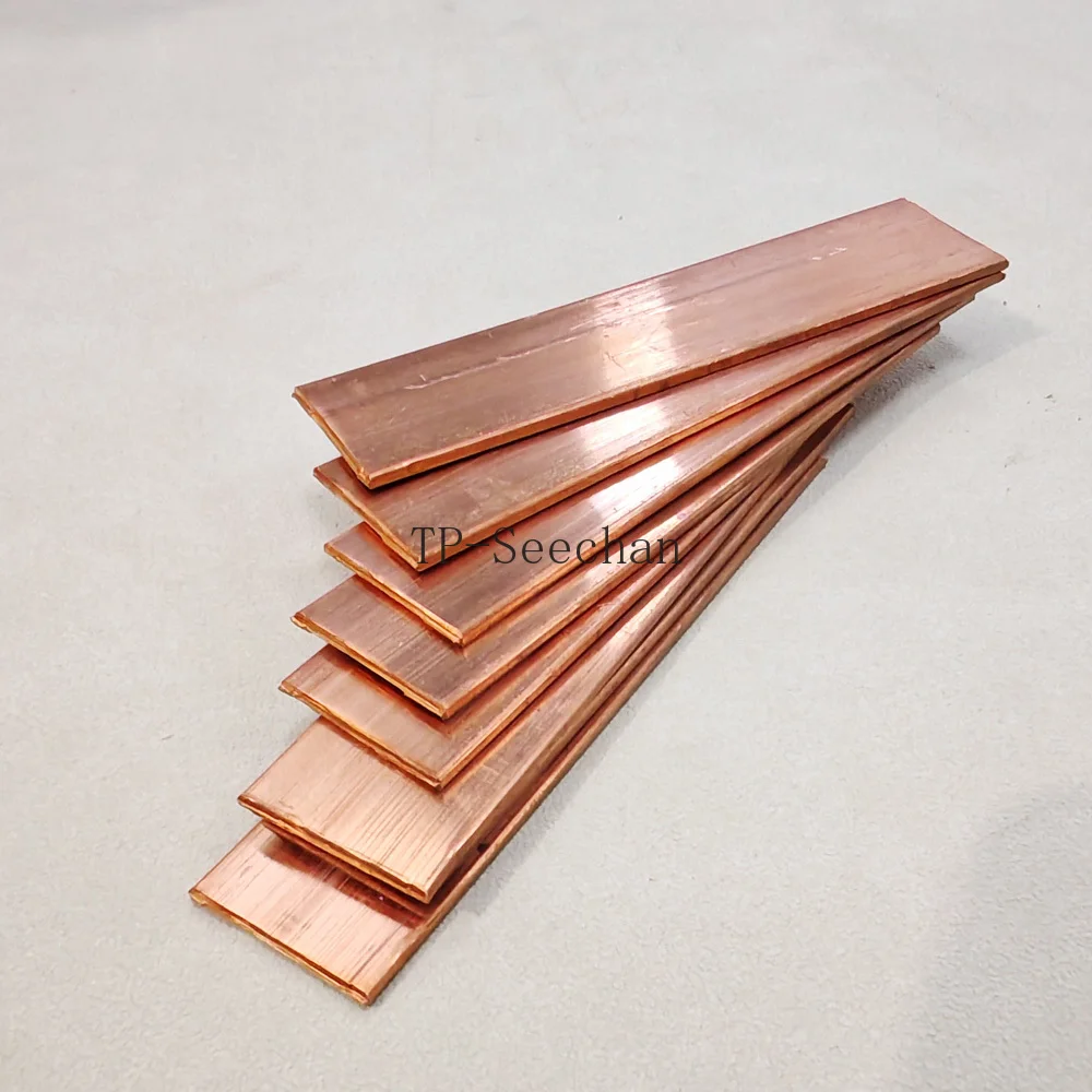 T2 Red Copper Flat Bar Plate Strip Thick 0.05~10mm Pure Copper Foil Strip Solid Metal Sheet Width 15/20/25mm Conductive Busbar