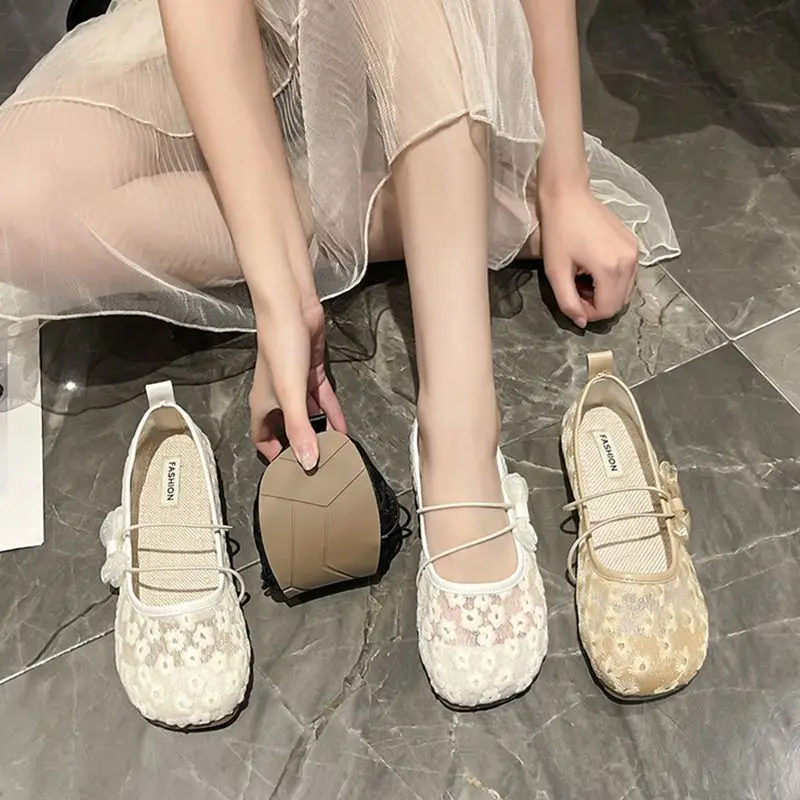 Shoes for Women 2024 Clear Kawaii Ladies Summer Footwear with Bow Cute White Flat Transparent Flats Round Toe Fashion Beau Today