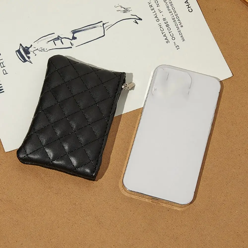 Mode Draagbare Geldzak Lichtgewicht PU Lederen Portemonnee Ruitvormige Rits Creditcard Portemonnee Heren