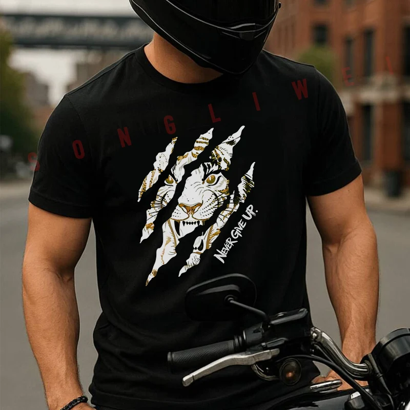 

Never Give Up Pattern Print Motorcycle T Shirt Cotton Summer Short-sleeved Casual Tee Men Women Streetwear T-shirt