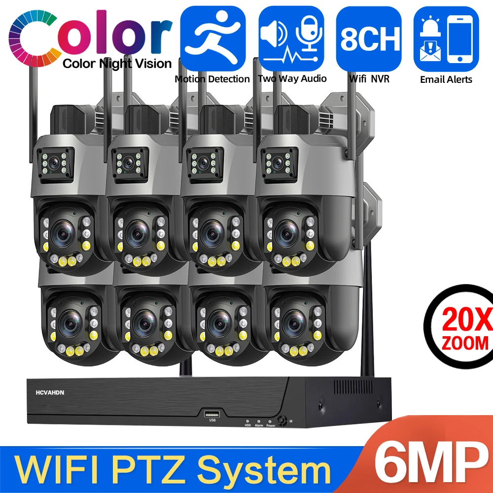 

20X Zoom Wifi PTZ CCTV Security Camera System Dual Lens 6MP 8CH Wifi NVR Kit Human Detection XMEYE Camera Video Surveillance Kit