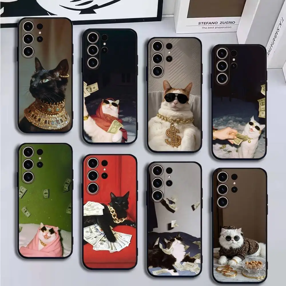 

Rich cat Phone Case For SamsungS25,24,21,22,23,30,Ultra,20,Plus,Fe,Lite,Note,10,9,Soft Black Cover