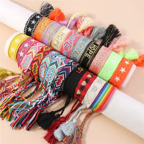 Aihua Hot Sale Boho Colorful Handmade Woven Rope String Knitted Bracelet Bangles Unisex Friendship Children Lucky Jewelry Gifts