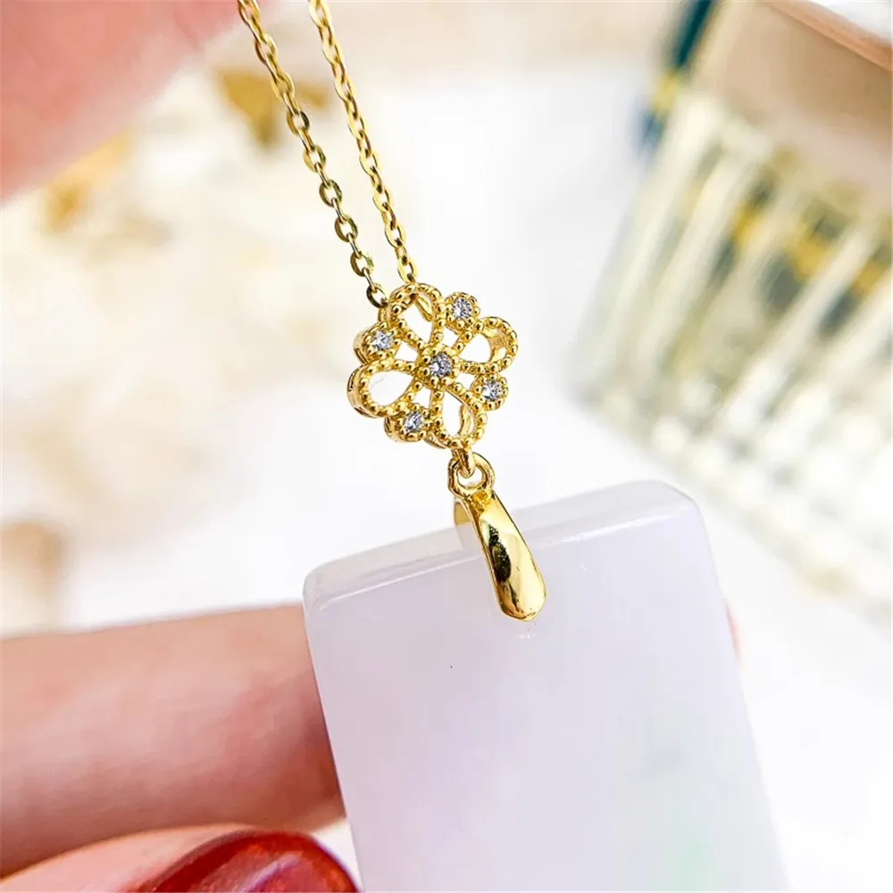 

DIY Pearl Accessories S925 Pure Silver Safety Buckle Pendant with Empty Support Gold Silver Jade Agate Necklace Pendant D204