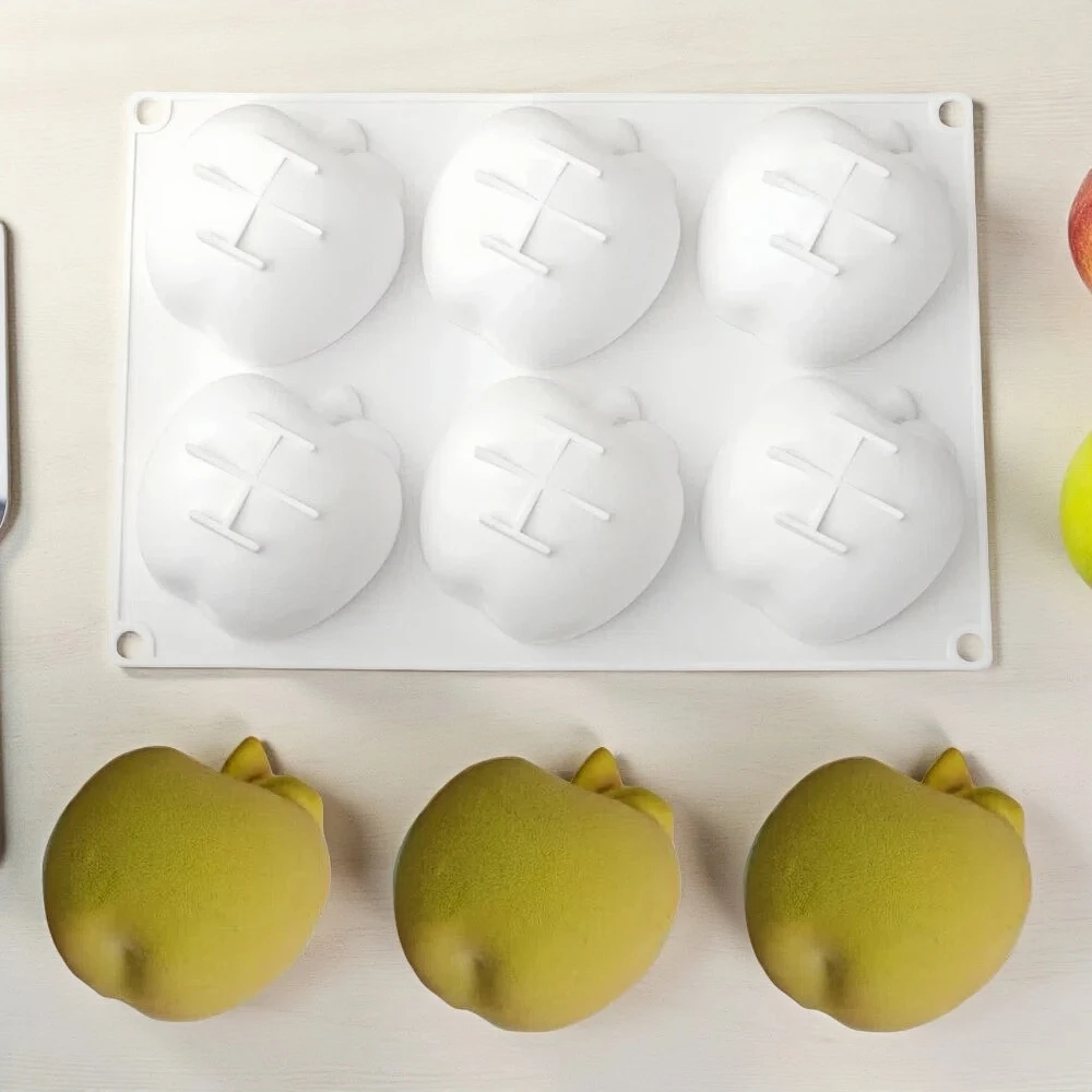 6-fach Silikonform für halbe Äpfel, Mousse-Kuchen, Schokoladenpudding, Dessertform, französische Gebäckform, DIY-Handseifenform