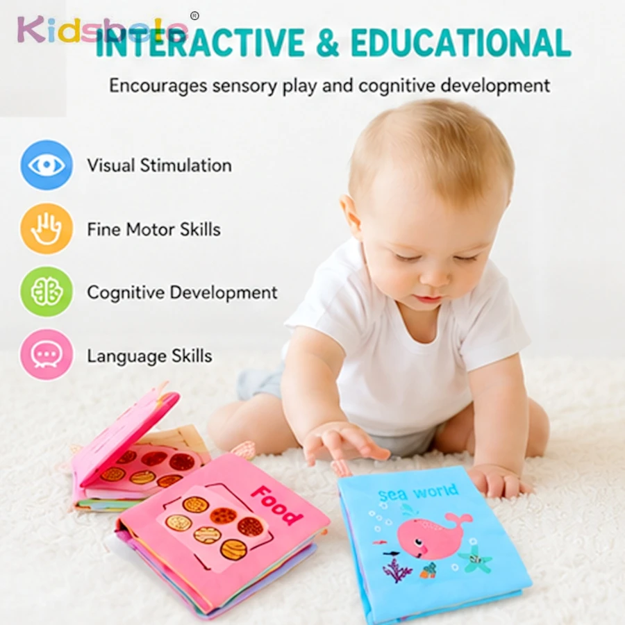 

1PC Baby First Cloth Book Soft Crinkle Sensory Toy Montessori Early Learning Washable Tear Resistant Quiet Book for Infants