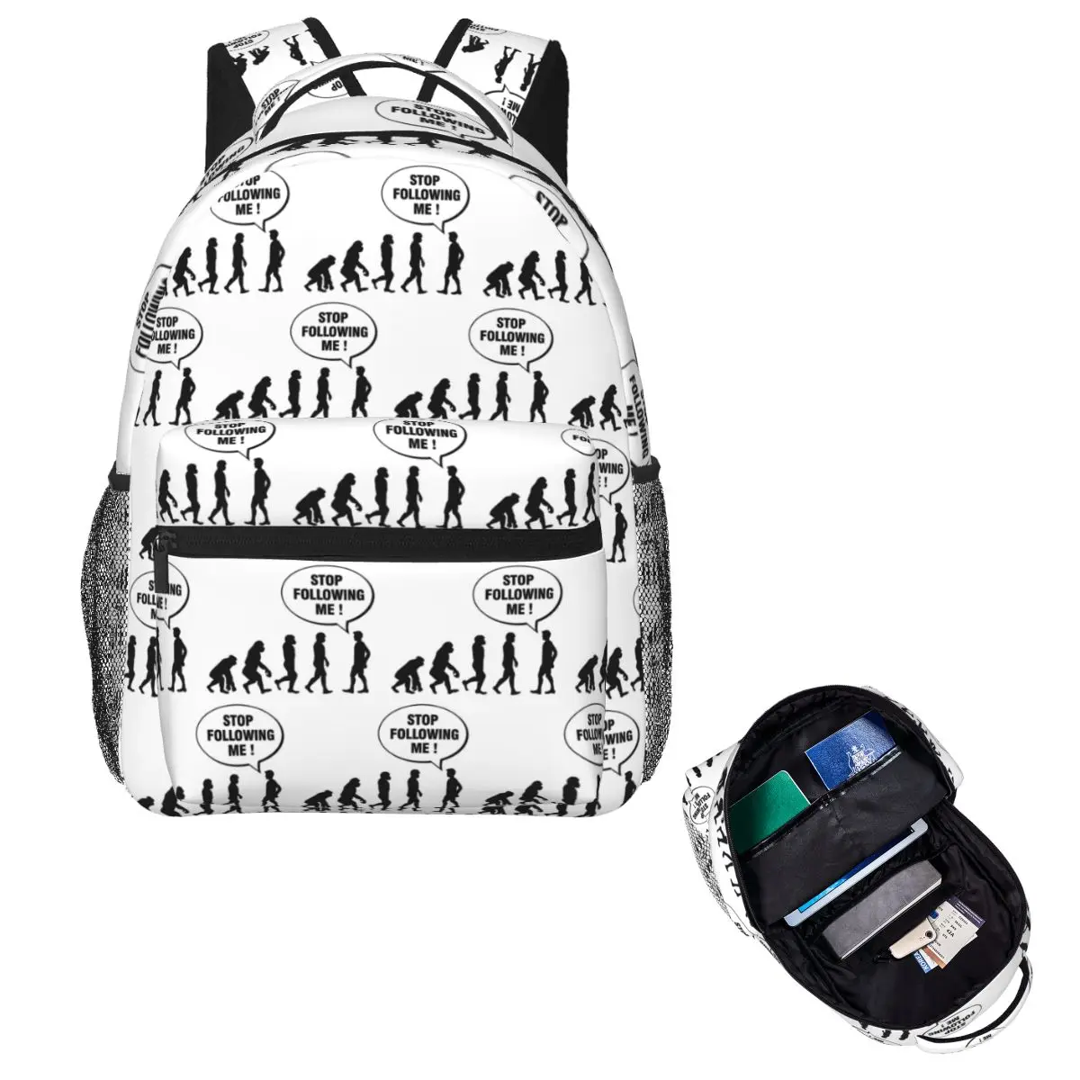 Evolution Joke Genetics Stop Following Me Human Student Backpack School Bag Hiking Daypack for Men Women Bookbag Shoulder Bags