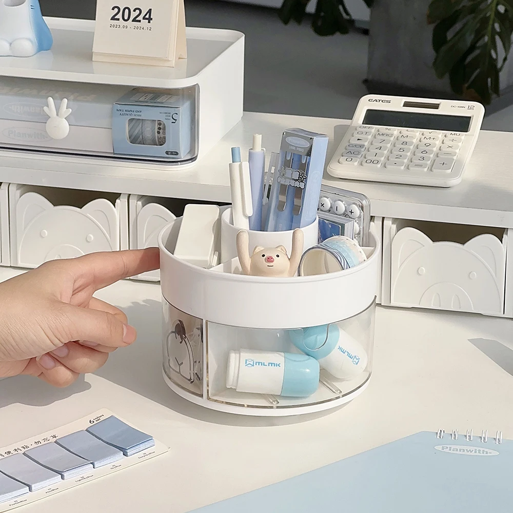 

Minimalist Desktop Rotating Pen Holder Storage Box Organizer Office Cute Desk Pen Holder Drawer-type Stationery Storage Rack