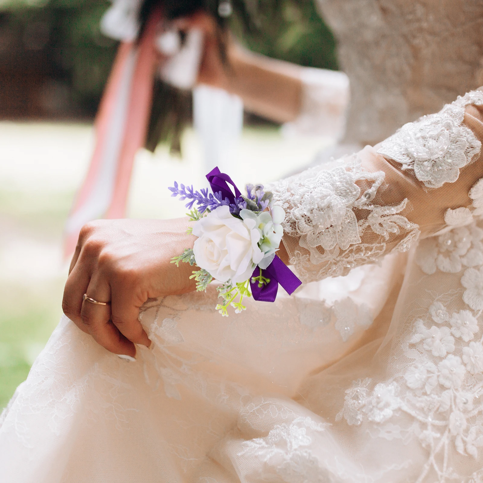 

1 set Artificial Flower Bridal Corsage Wristlet Elegant Wedding Decorations 3rd Boutonniere H corsage Set Bride Groom