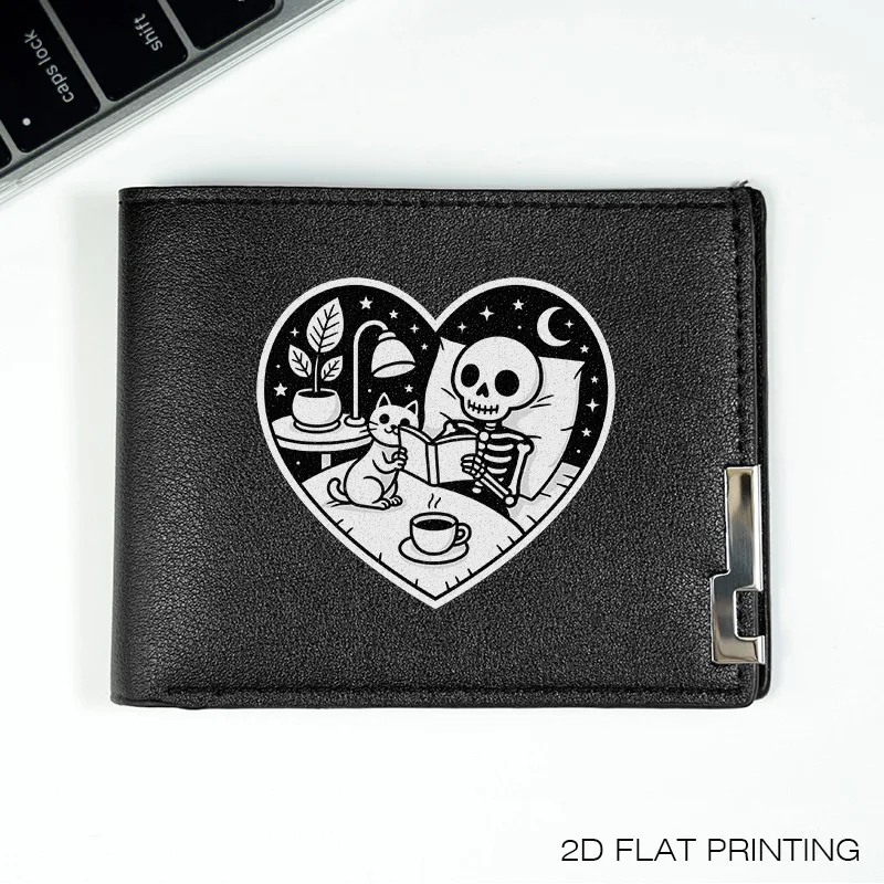 SKELET EN KAT HART DESIGN HEREN SLANKE PORTEFEUILLE PU-LEDER DUURZAAM LICHTGEWICHT BEDRIJF MODE ACCESSOIRE