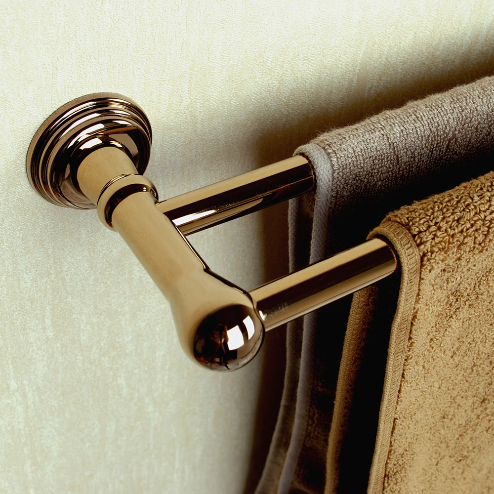 Newly launched! Honey Room Rose Gold Hair Towel Rack Copper Double Rod Towel Rack European Style Towel Rod Hardware Hangers