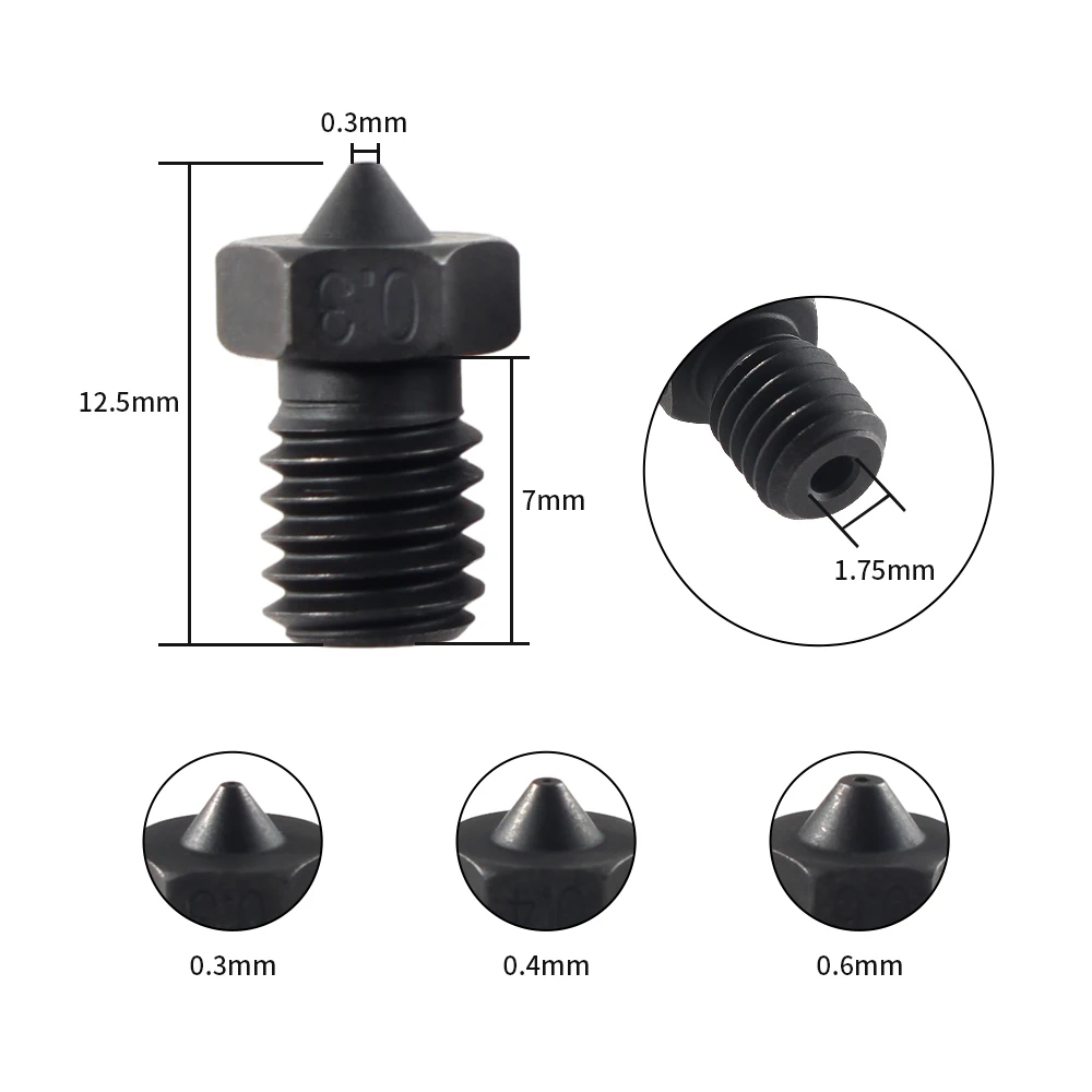 Boquilla V6 de acero endurecido de alta calidad, 0,3/0,4/0,6mm, para Creality CR-10 Ender3 Prusa i3 Anycubic i3 Mega Chiron, boquilla de impresora 3D