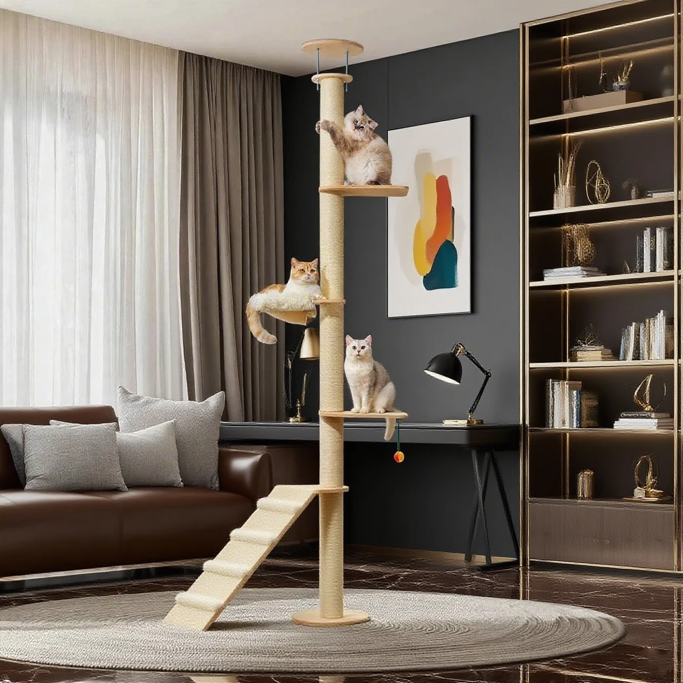 

*e dLuxury 5-Tier Wood Floor Ceiling Cat Tree Scratching Post Eco-Friendly Modern Sturdy Indoor Carton Furniture&