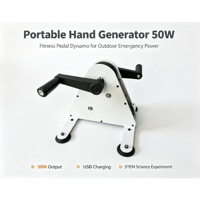 New Rotary Fitness Generator, Hand Crank & Pedal Power Dynamo, Portable Human Powered Generator for Science Experiment