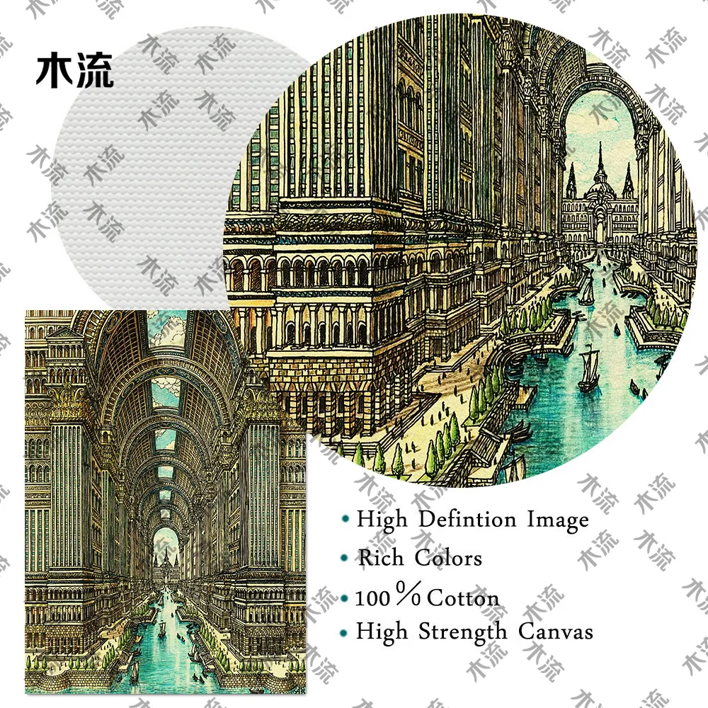 Cartoon City Building Structure Poster Wall Art Canvas Painting Home Decor Posters Wall Pictures For Living Room Unframed