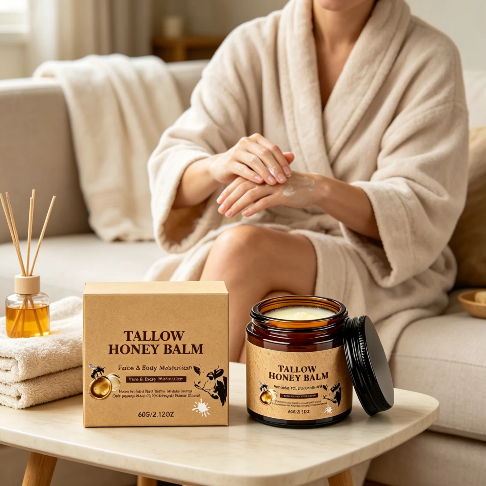 Tallow Honey Balm Long Lasting Hydrating Deeply Nourishing Firming Skin Brightening Repair Skin Soothing Beef Tallow Balm 60g