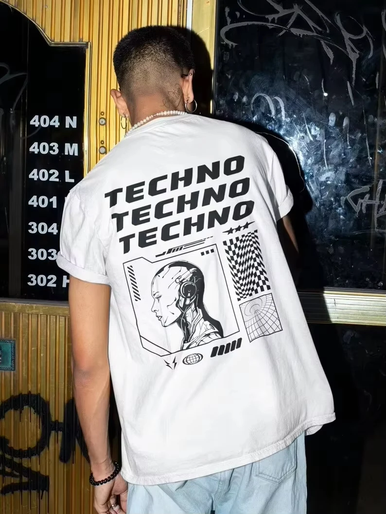 Techno Shirt Music T-shirt Clothing Techno Top Rave T-shirt EDM Shirt Festival Clothing Cyber Rave Personality Street Fashion