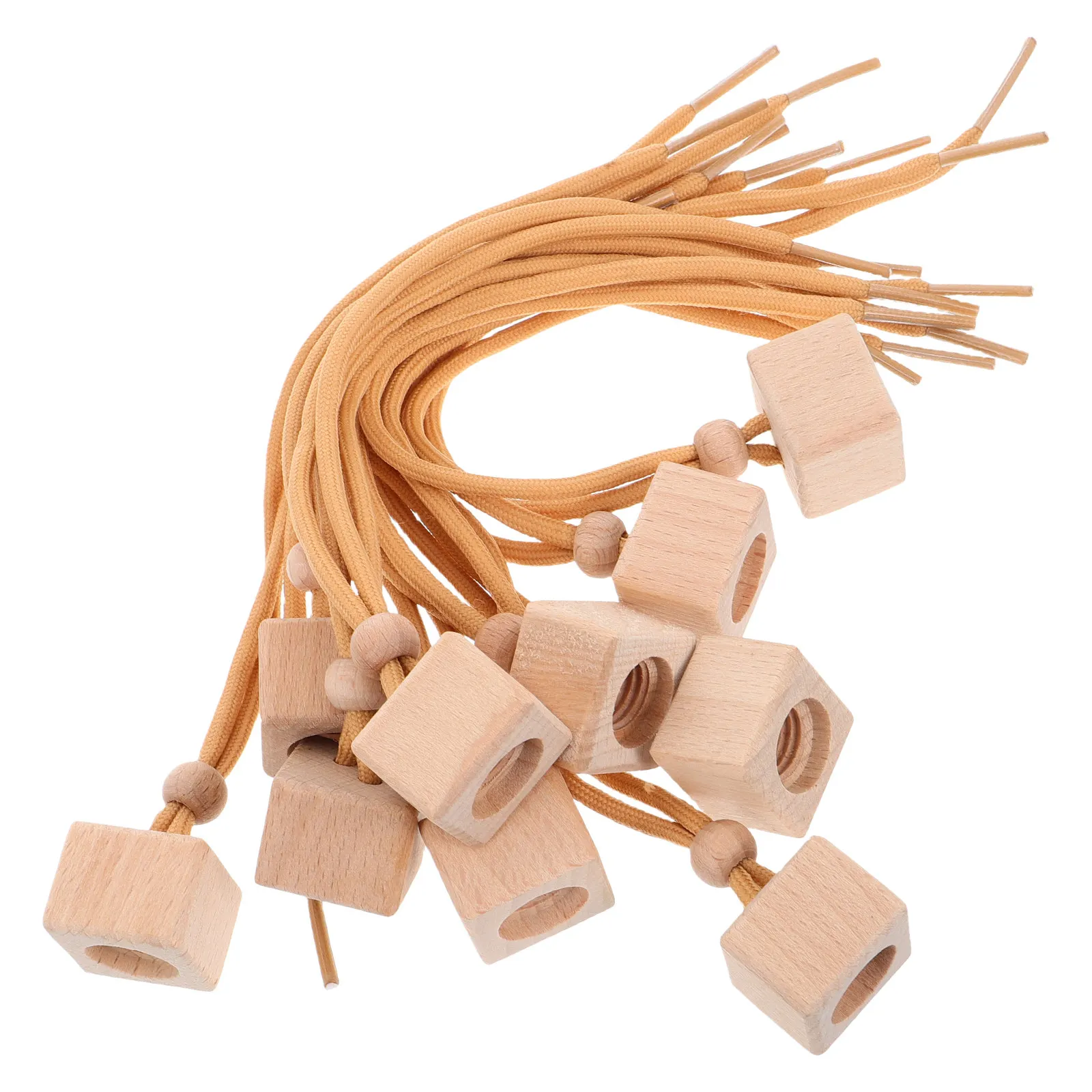 10Pcs Elegant Beech Wood Square Car Perfume Bottle Lids Hanging Diffuser Caps Aromatherapy Scent Stopper Wooden Ornament