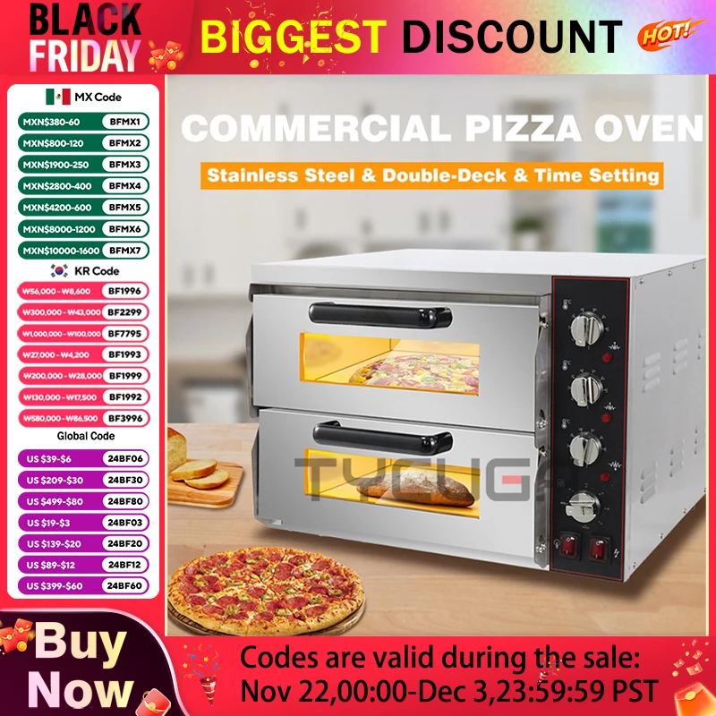 9/12 Inch Electric Pizza Oven Single/Double layer Baker Oven Stainless Steel Baking Machine Commercial Professional Baking Oven