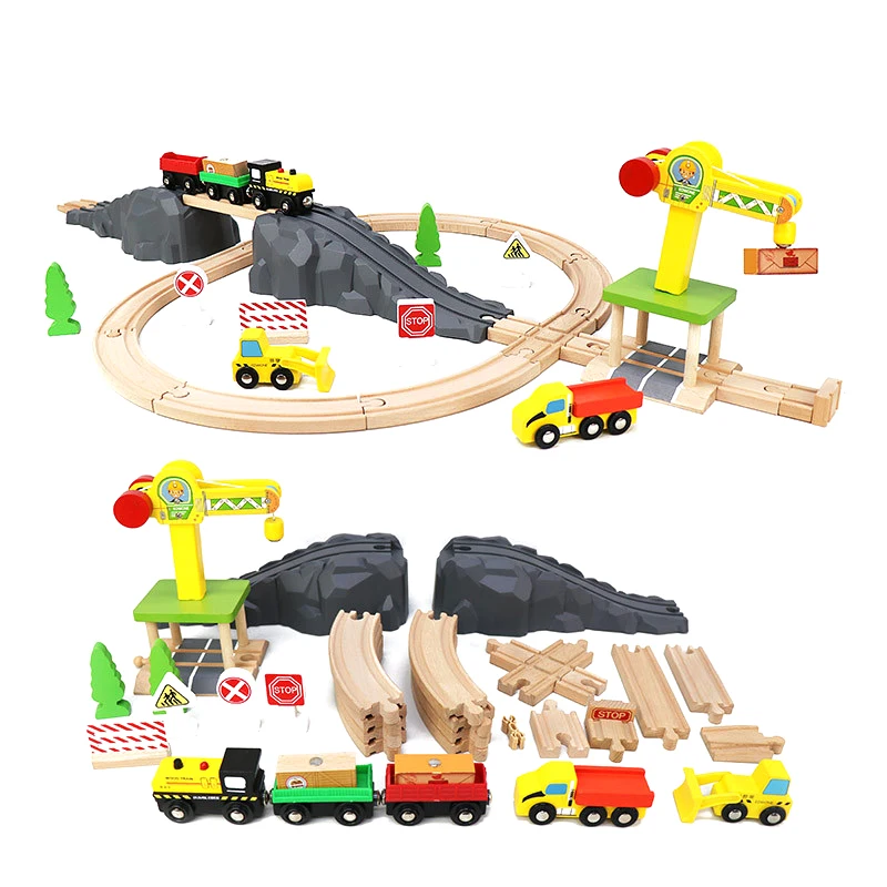 New Children's Wooden Track Set, Magnetic Small Train Assembly Combination Crane Bridge Wooden Boys And Girls Toys Gift G18