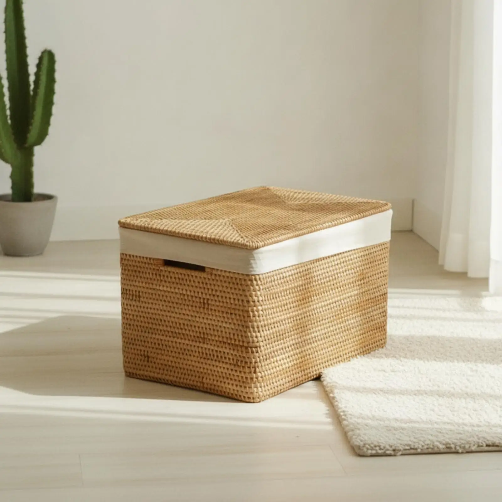 Artisan Rattan Basket with Secure Lid for Dust Free Home Storage and Decor