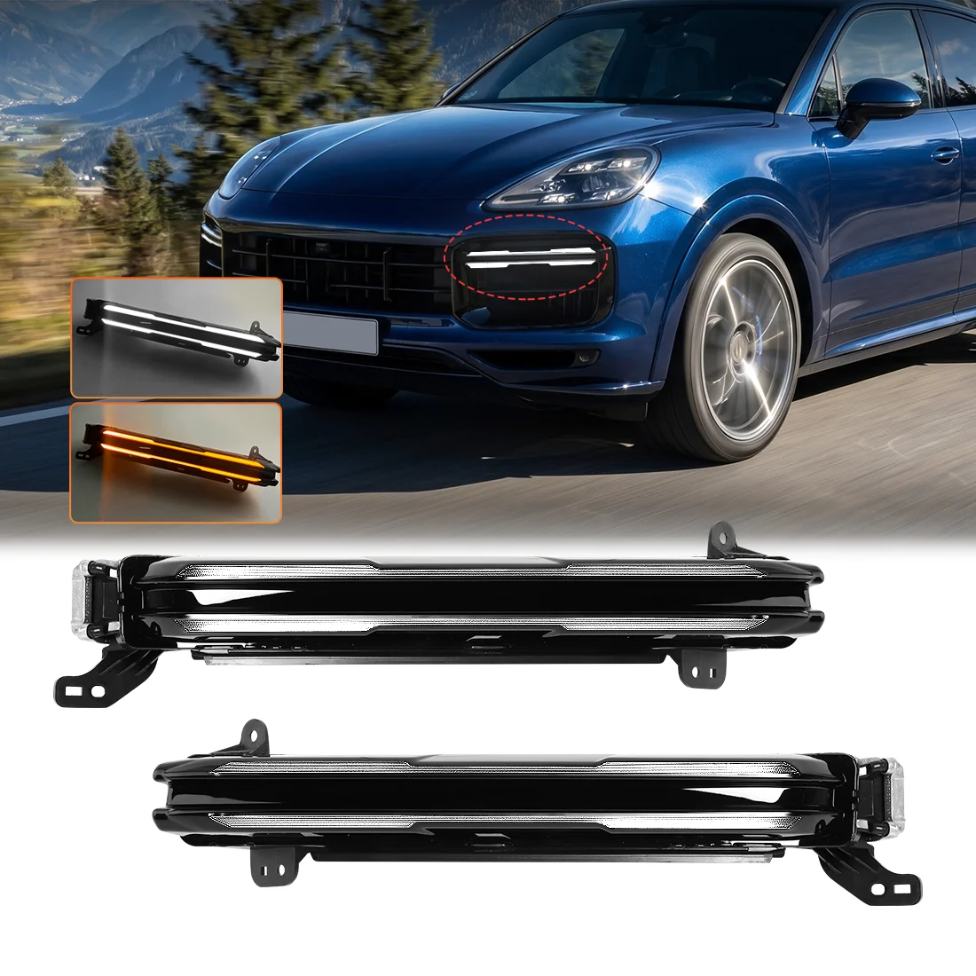 Luces LED DRL para Auto, Luces Antiniebla Delanteras DRL para Porsche Cayenne Turbo GT (9YA) 2024 en Adelante, Lámpara de Circulación Diurna LED, Luces Intermitentes Amarillas
