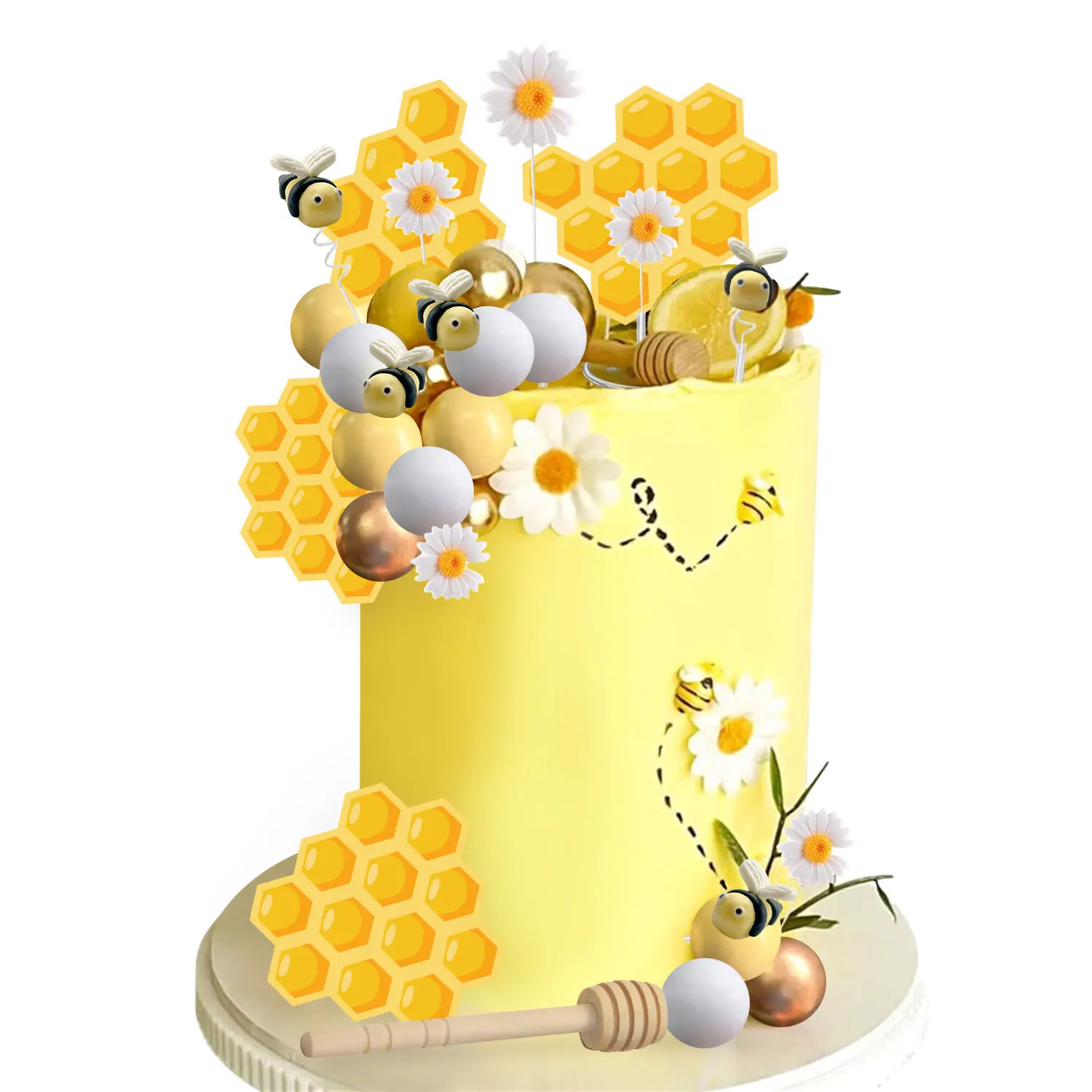 Biene Kuchen Topper Honig Glas Kuchen Topper Waben Kuchen Dekorationen für Baby Dusche Biene Thema Geburtstag Party Dekoration Lieferungen – Detail 6