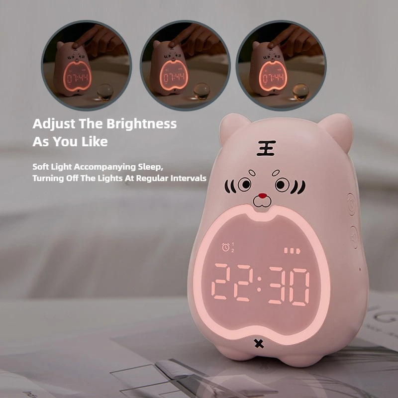 Cartoon Little Tiger Alarm Clock Learning Night Light Lamp Dormitory Bedside Snooze Function Electronic Desktop Table Clock