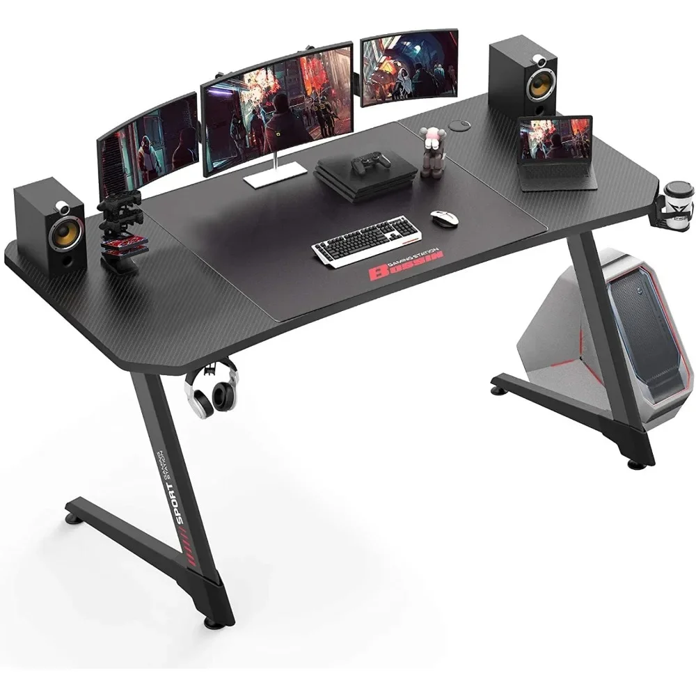 Gaming Desk 63 Inch, Ergonomic Gamer Computer Desk with Mouse Pad, PC Gaming Tables with Gaming Handle Rack, Cup