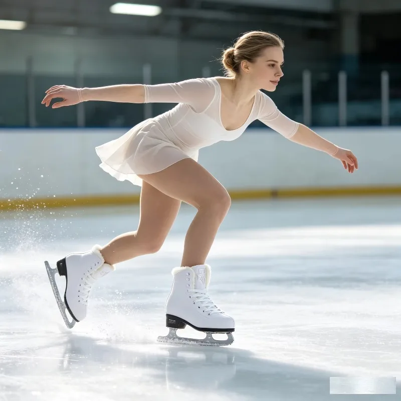 Professional Skates High Carbon Steel Blade White Soft Lining Stable Fit Adult Youth Winter Training Skating Practice Equipment