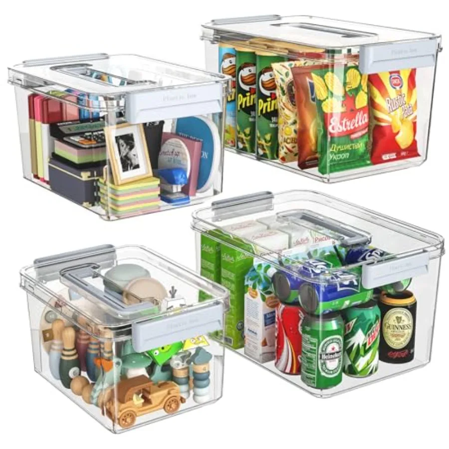 

Plastic Storage Bins with Lids Stackable Clear Organization Containers for Snacks Crafts Tools 2PCS-4.5QT 2PCS-8.5QT with Latch