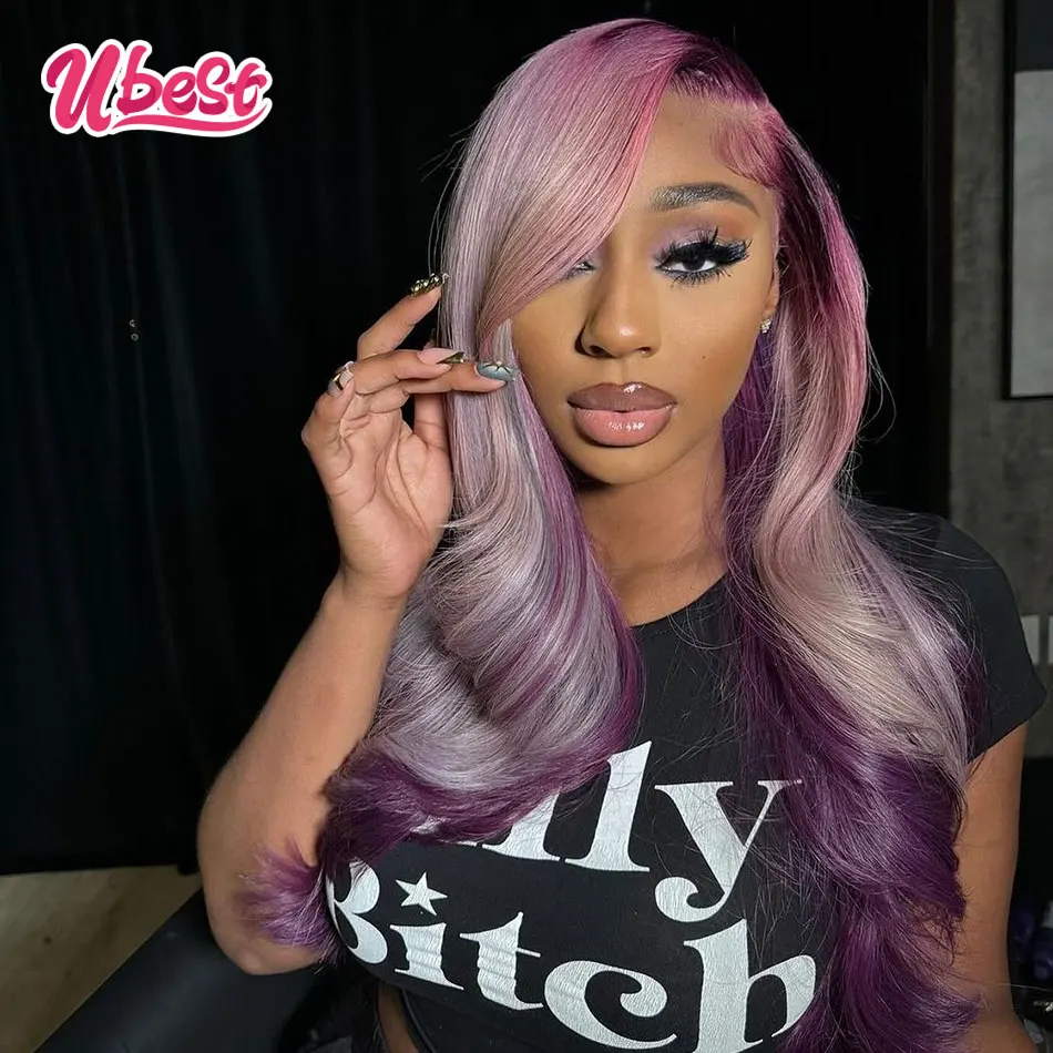 13x6 Ombre Purple 613 Color Body Wave Lace Front Human Hair Wigs 180% Brazilian Body Wave Transparen Lace Frontal Wigs For Women