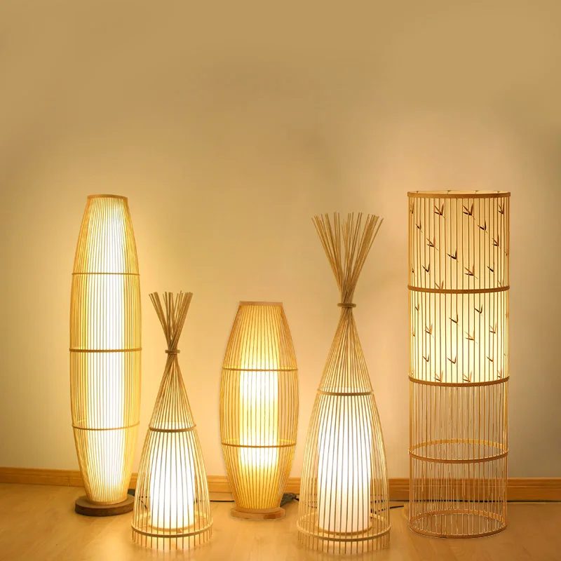 Bamboo art floor lamp Chinese style living room tea room club Zen creative bamboo weaving Japanese style homestay bedroom