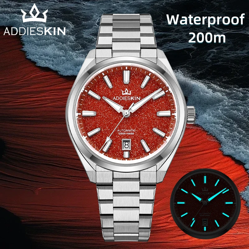 

AddiesKIN Men's Automatic Watch K010 Red Goldstone Dial Sapphire Glass BGW9 Blue Luminous 20Bar Waterproof Mechanical Watches